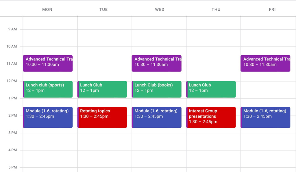 Senior iPad Program Weekly Schedule